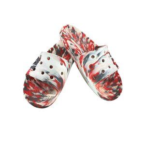 Mens Size 12 Red & Black Marbled Foam Slip-On Sandals